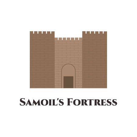 Samoil's Fortress cartoon flat element. A fortress in the old town of Ohrid, North Macedonia. This place is really beautiful, with a great view to the lake and the town. Recommended for tourist visitのイラスト素材