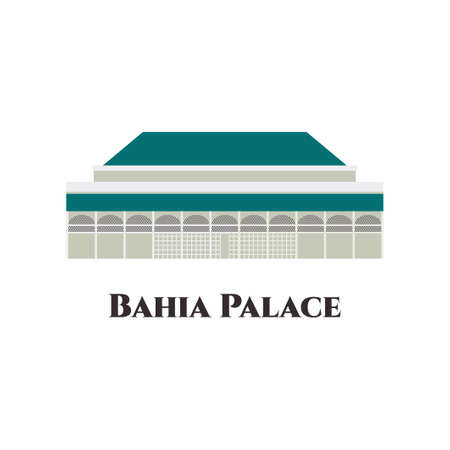 Bahia Palace in Morocco. This is an exquisite palace of Marrakech, designed palace with 160 rooms. Worth the trip for the culture and the diversity. Vector flat cartoon illustrationのイラスト素材
