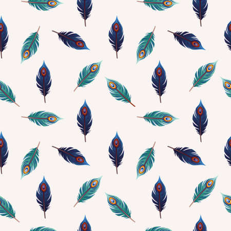 Fashionable template for design of clothes. Beautiful peacock feather with colorful seamless pattern isolated on white background template textiles, t-shirt design. Vector illustrationのイラスト素材