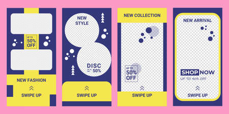 Social media pack. Set collection of modern social media stories or editable simple sale banner, fashion discount promotion. Layout design for app, web digital display style. Vector minimalist squareのイラスト素材