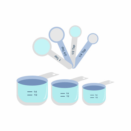 Measuring spoon and cup with various sizes. Kitchen tool flat design. Measuring spoons vector illustration symbol icon isolated on white background. Cooking utensils conceptのイラスト素材