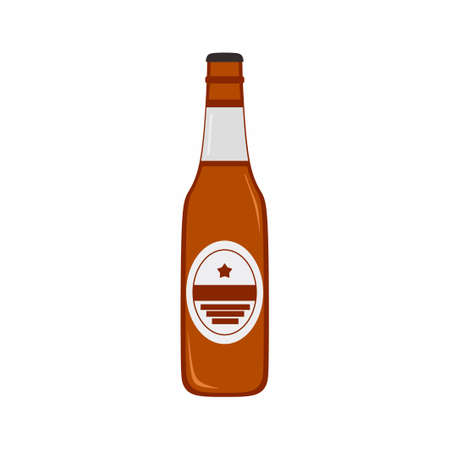 Vector flat illustration of beer bottle. Drinking, soda, alcohol. Beer icon design isolated on white background. Illustration can be used for topics like beverage, bar, restaurant or cafeのイラスト素材