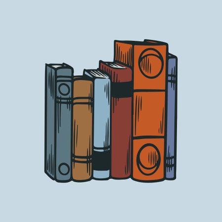 Pile of books. Stack of library books with hand drawn engraving sketch vintage stye vector illustration icons. Library literature, stacks book school, knowledge and education conceptのイラスト素材