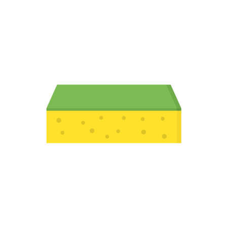 Sponge icon design. A yellow and green sponge for cleaning isolated on a white background. Washing dishes. A concept for cleaning companies. Flat illustration of home cleaning toolsのイラスト素材