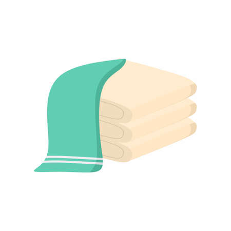 White bath towel icon cartoon style. Fluffy textile for wiping. A folded towels in the bathroom or spa. Cleaning house tool element isolated on white background. Bathroom elements vector illustrationのイラスト素材