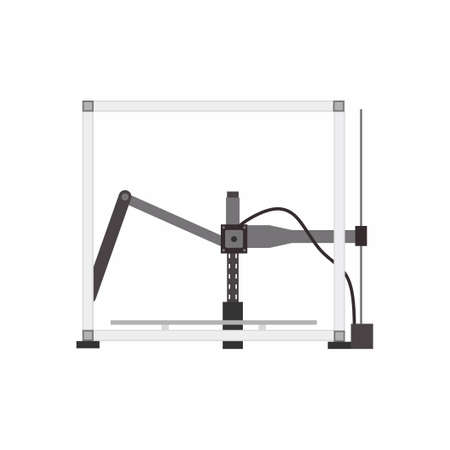 Tripteron printer model icon. An innovation in 3D printing. Modern printer in cartoon design element...