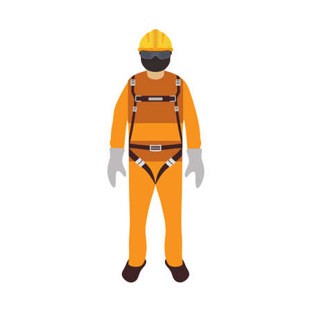 Yellow safety clothes for engineer in flat element style isolated on white backgroundのイラスト素材