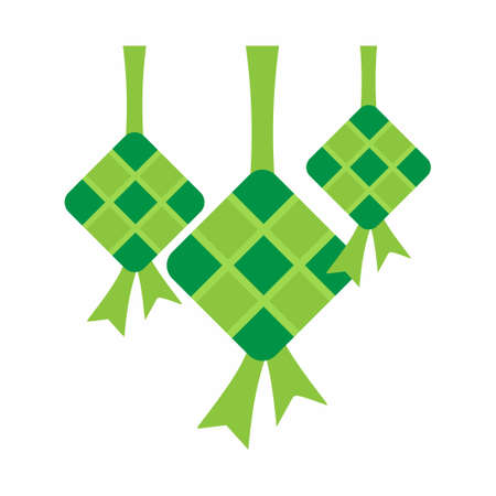 Three eid diamonds or green ketupat flat element with green color isolated on white backgroundのイラスト素材