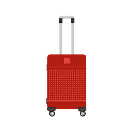 Modern red suitcase isolated on white background. Red suitcase for traveling in flat element style.のイラスト素材