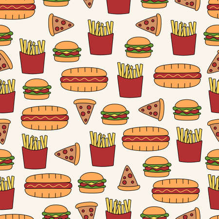 Seamless pattern background with fast food element isolated on white background.のイラスト素材