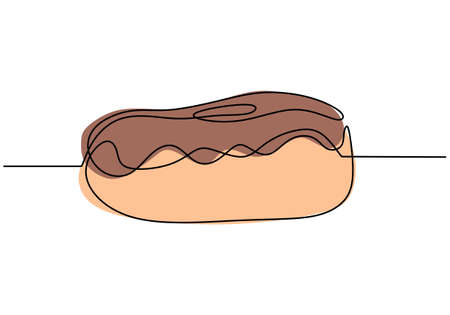 Single continuous line of Big brown donuts. Big brown donuts in one line style isolated on white background.のイラスト素材