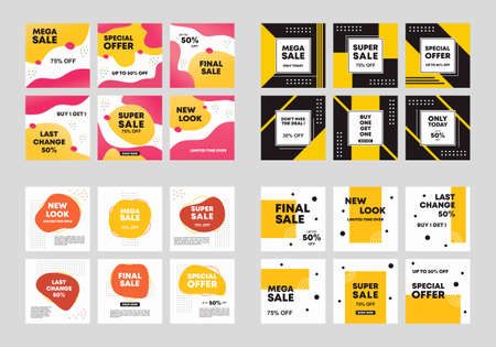 Set of Editable minimal square banner template. Colorful background color with stripe line shape. Suitable for social media post and web internet adsのイラスト素材