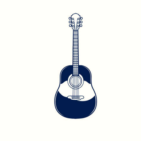 Hand drawn of acoustic guitar isolated on white background. Sketchy a classical acoustic guitar engraving vintage style. Vector illustration for Rock festival or blues and ragtime poster or t-shirtのイラスト素材