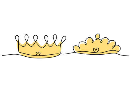 A crown of king and queen in continuous line drawing isolated on white background. A crown symbol of majesty king and queen. The concept of leadership, power, luxury, wealth, successのイラスト素材