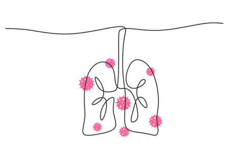 Continuous line art of lungs. Human organ isolated on white background. Element of human parts, anatomy concept and web apps icon. Minimalist lungs design contour hand drawn vector illustrationのイラスト素材
