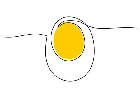 Continuous line drawing of egg. Sunny side up egg hand drawn one line art minimalism design. Food design, vector illustration for cafe, shop or restaurant menu template conceptのイラスト素材