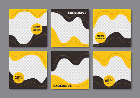 Creative vector premium fashion sale social media post template collection. Yellow and black colors background abstract puzzle design template for fashion sale promotion. Vector illustrationのイラスト素材