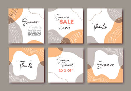 Slides unique modern social media post pastel peach pink soft banner template. Editable set...