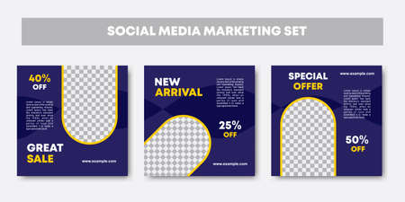 New set of editable minimal banner templates for social media marketing feed post. Suitable for social network sale promo, web or internet ads. Vector illustration with photo collegeのイラスト素材