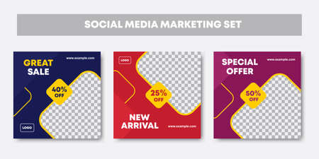 Set bundle of editable minimal square banner template. Colorful background with stripe line shape. Vector illustration with photo college. Good for social media post and web internet adsのイラスト素材