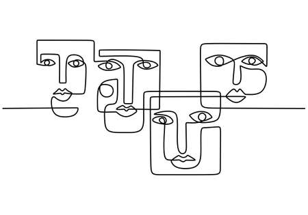 One continuous line drawing abstract face. Aesthetic contour in ethnic tribal style isolated on white background. Great for home decor such as posters, wall art, tote bag, t-shirt print, mobile case.のイラスト素材