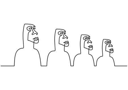 Continuous one line drawing of tribal abstract face human. Modern hand drawn line art tribal portrait. Ethnic style vector illustration for posters, wall decor, tote bag, t-shirt print, mobile caseのイラスト素材