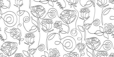 Seamless pattern of abstract rose one line isolated on white background. Minimalist face art. Black and white.のイラスト素材