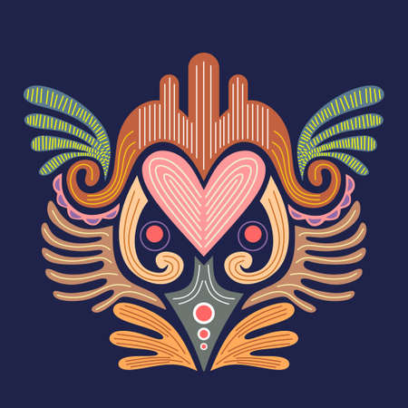 Ornamental hand drawn ethnic decorative heart shaped. Vintage tattoo in bohemian style. Yoga, magic, t-shirt print orange background.のイラスト素材
