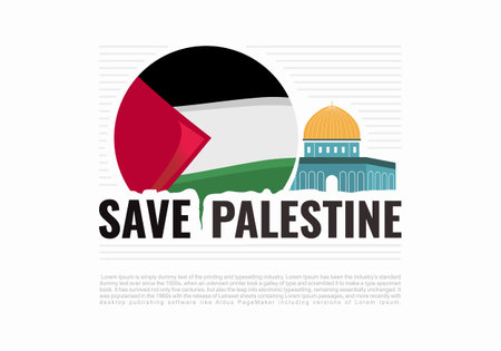 Save Palestine. Free Palestine flag wallpaper, flyer, banner vector illustration. Designing element for placard, poster, banner, t-shirt, print.のイラスト素材