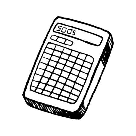 Calculator stationery equipment. Office tool electronic calculator. Business finance device concept template hand drawn in black and white vector illustrationのイラスト素材
