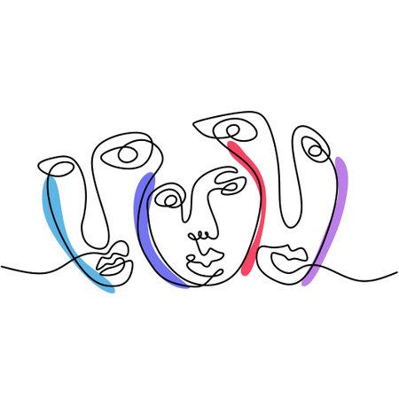 One line art abstract female face. Contemporary minimalist style. Fashion graphic design. Vector illustration. Good for poster, wall art, print, cover designのイラスト素材
