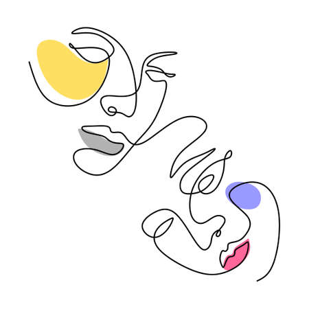 Abstract man and woman one continuous line vector drawing. surreal hand drawn sketch minimalism vector illustration.のイラスト素材