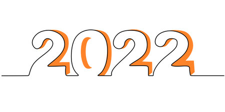Continuous one line of a 2022 new year text. Chinese New year of the tiger handwritten 2022...