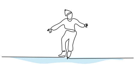 Continuous one line of boy playing ice skating isolated on white background.のイラスト素材