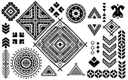 Set of ethnic hand drawn doodle in aztec style isolated on white background.のイラスト素材