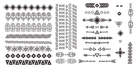 Set of hand drawn geometric african tribal symbols isolated on white background.のイラスト素材