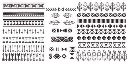 Set of hand drawn geometric african tribal symbols isolated on white background.のイラスト素材