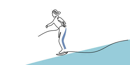 Continuous one single line of mommy playing ice skating isolated on white background.のイラスト素材