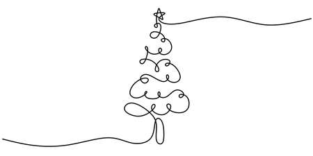 Continuous one single line of pine fir christmas isolated on white background.のイラスト素材