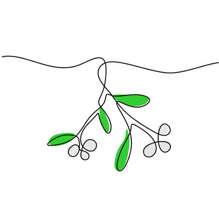 Continuous one single line of mistletoe winter flower isolated on white background.のイラスト素材