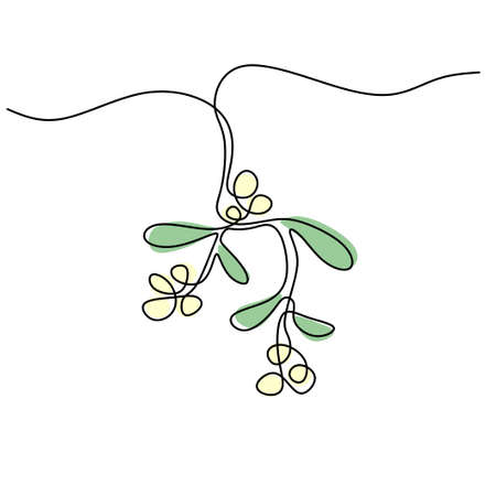Continuous one single line of mistletoe winter flower isolated on white background.のイラスト素材