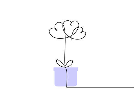 One continuous single line of blue gift tied with three balloons isolated white background for valentine day.のイラスト素材