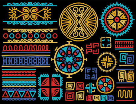 Set of Ethnic hand drawn tribal line border and hipster scribble design element. Native brushes. Aztec geometric colorful vintage fashion pattern for design.のイラスト素材