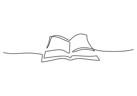 Continuous one single line of opened book for study isolated on white background.のイラスト素材