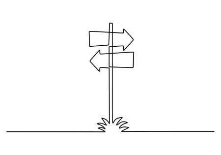 Continuous one single line of arrows signboard isolated on white background.のイラスト素材