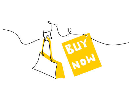 Continuous one single line of hand hold shopping bag for marketing promotion isolated on white background.のイラスト素材