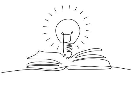 One continuous single line of light lamp on the book isolated on white background.のイラスト素材