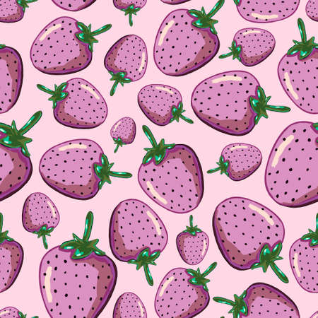 Hand drawn strawberry seamless pattern made in cute style isolated on pink background.のイラスト素材