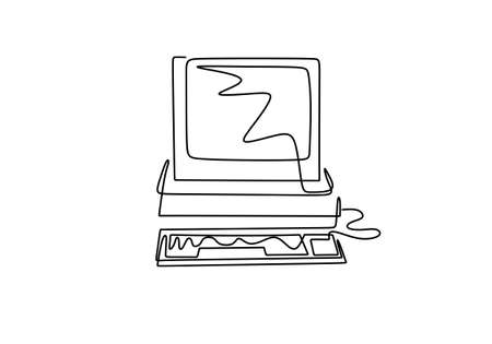 One continuous single line of old computer isolated on white background.のイラスト素材