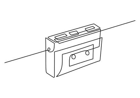 One continuous single line of cassette player isolated on white background.のイラスト素材